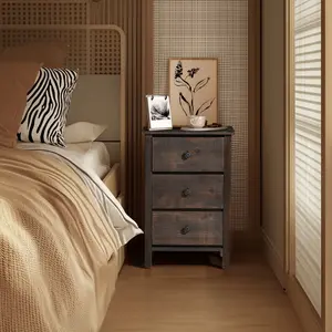 Brown MDF with solid wood veneer 66*45*68cm three-drawer bedside table