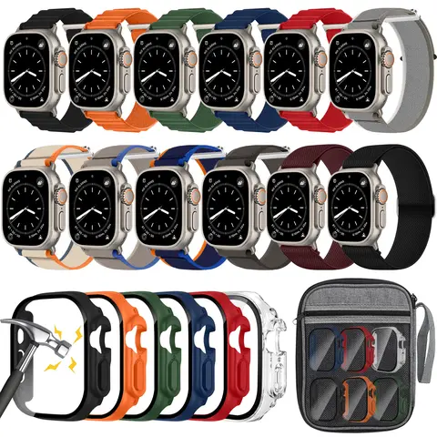 Unisex Nylon Watch Straps (8+8 Pack with Case) for 49mm Ultra & Ultra 2 Smartwatches, Elastic Breathable Looped Mountain Sports Wearable Accessories, Easy Wear and Removal, Protective