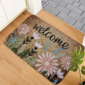 Welcome Letter Pattern Floor Mat Spring Daisy for Home Bathroom Indoor Entrance Kitchen Mat Living Room Bedroom Front Door.