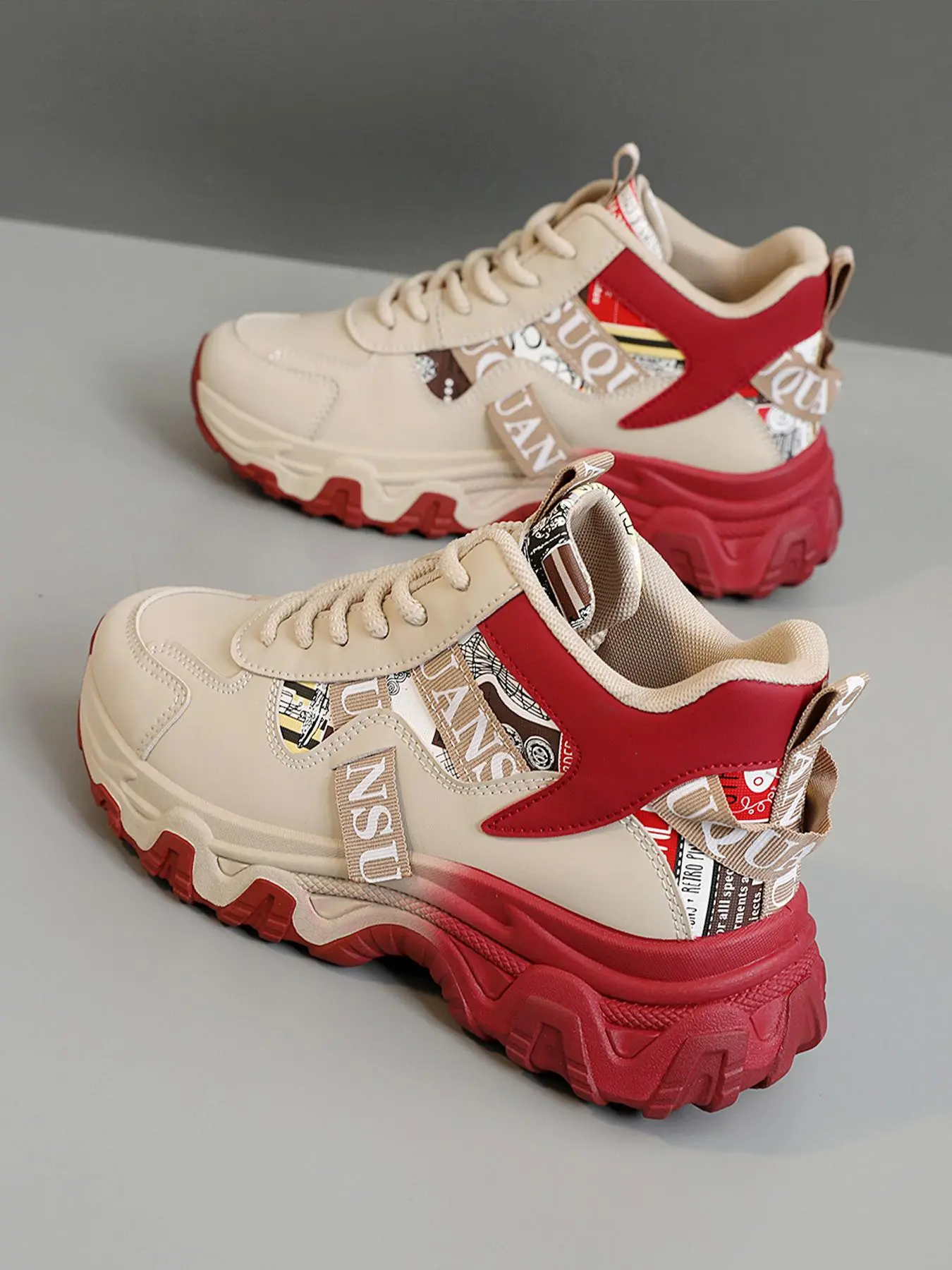 Women's Lace Up Platform Sneakers, Trendy Sneakers, Trendy Fashion Sneaker, Casual Comfortable Breathable Sports Shoes, Female All-match Round Toe Chunky Sneakers for Daily Life, Thick Sole Sneakers, Casual Lifestyle Sneaker, Thick Soled Sneakers