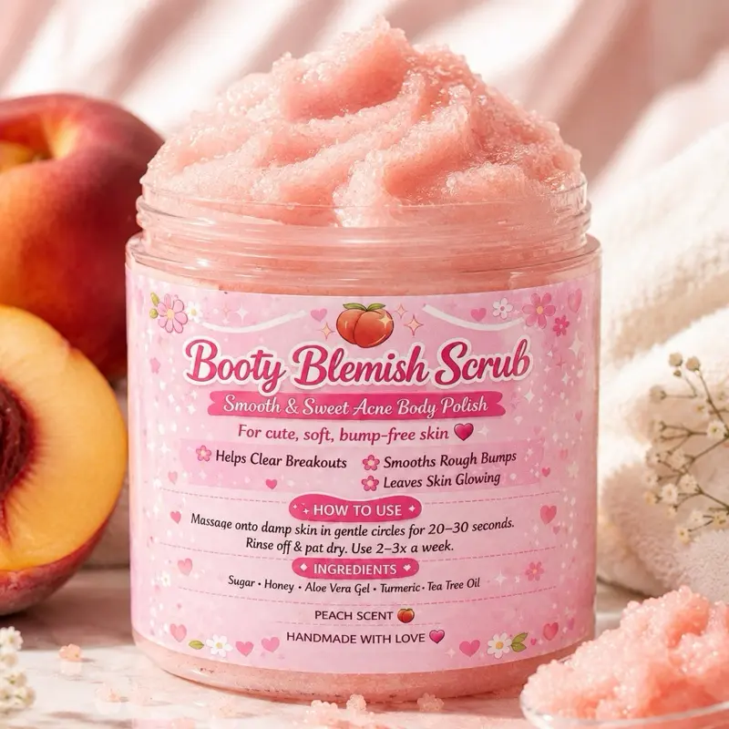 Peach-Scented Sugar Booty Blemish Cleanser - Body Care Cosmetic Exfoliating Scrub with Tea Tree for Butt & Bikini Area Rough Bumps