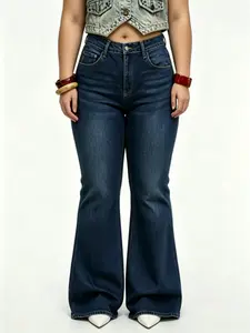 [Plus Size] High Waisted Stretchy Denim Jeans for Women, Flare Jeggings Bootcut Denim with Multi-Pockets ,Classic Women's Pants, Daily Urban Fashion Wear for All Seasons.