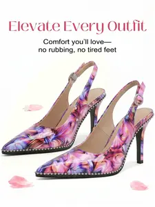 【Summervibes】Zamikoo Women’s Beaded Slingback Stiletto Heels, Pointed Toe Patent Leather PVC Opera Pumps with Adjustable Buckle, 90mm Heeled Shoe, Classy Elegant Fashion Stylish Girl Shoes for Wedding, Party & Clubbing | Heel Collection Footwear