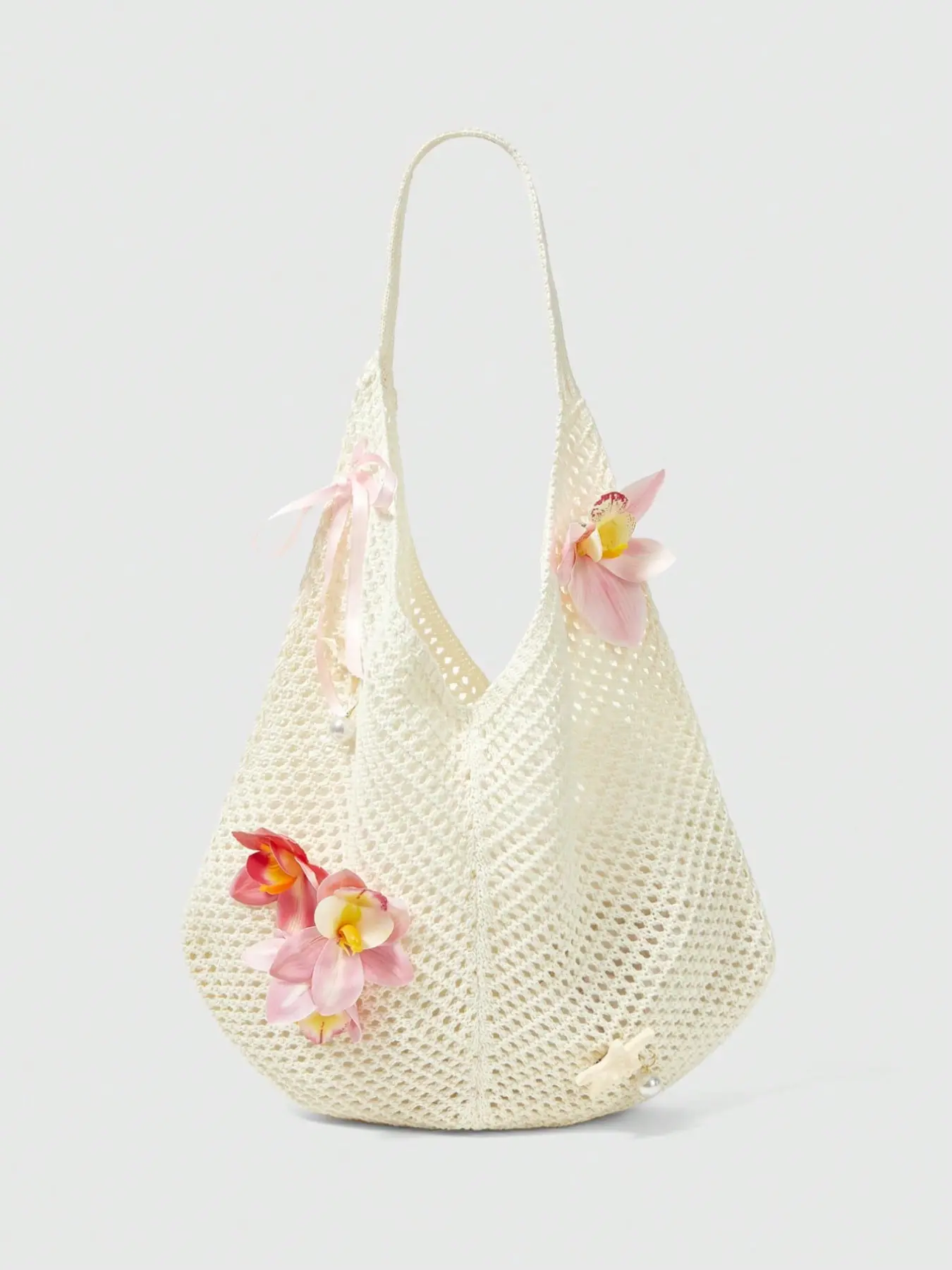 Women's Floral Decorated Hobo Tote Bag, Casual Shoulder Purse, Fashion Accessory for Daily Leisure, Summer Bags