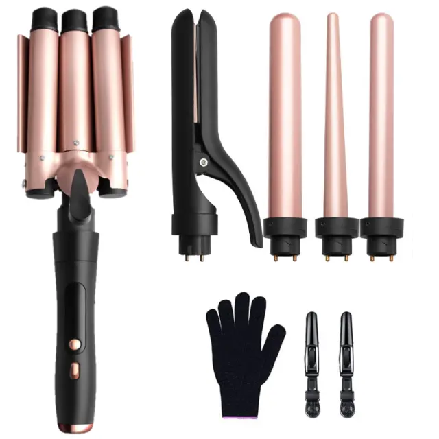 5 in 1 Curling Wand Set with 3 Barrel Hair Crimper for Women, Fast Heating Hair Wand Curler in All Hair Type