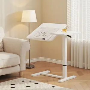 Tilt Overbed Table Height Adjustable, Hospital Bed Table Rolling Computer Cart Standing Laptop Desk 32"W x 16"D, Right Hand Use Over bed Table for Hospital Home Office, White