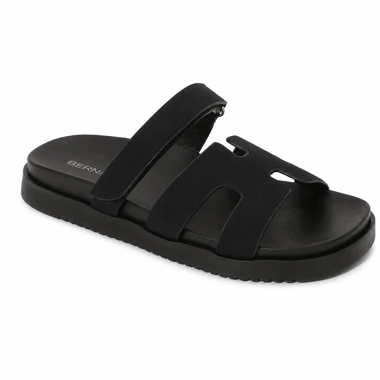 BERNESS Emily Women's Black Open Toe Slip-On Platform Sandals, Adjustable Hook-and-Loop Velcro Strap, Cutout Upper, Lightweight Subtle Height Sole, Composite Bottom, Casual Summer Comfort Women Sandals, Women's Sandals, Slide Sandals