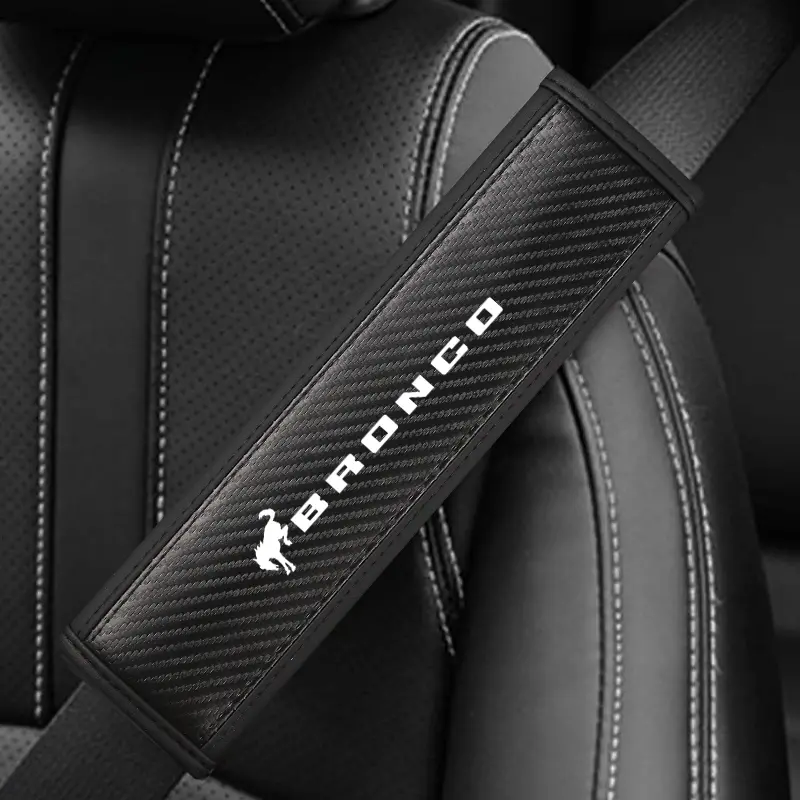 Ford Bronco Seat Belt Shoulder Cover, PU Leather & Carbon Fiber Stripes, Enhances Driving Comfort, Available in 1pc/2pcs, Car Interior Accessory, Car Accessories