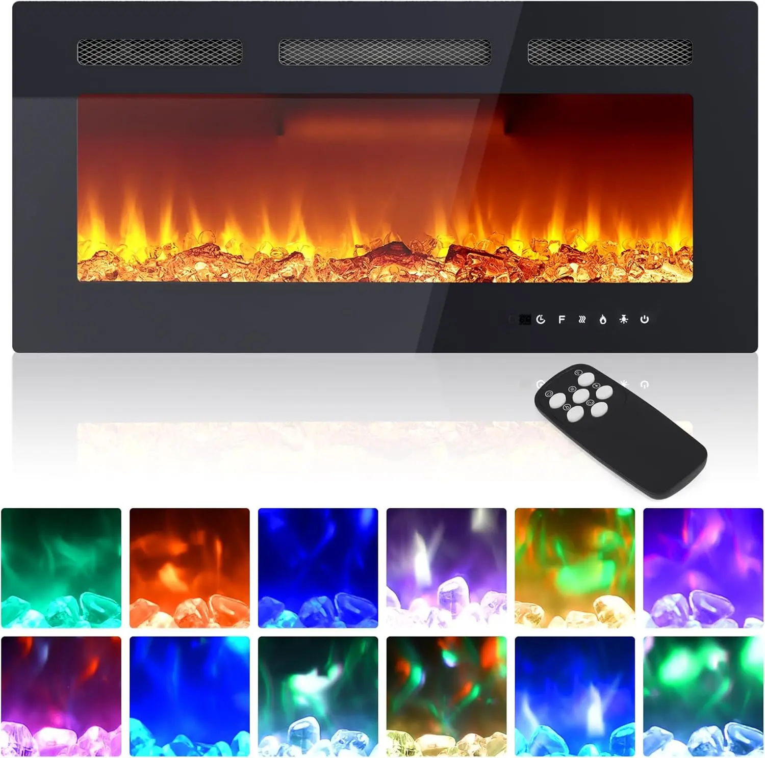 36" Electric Fireplace Wall Mounted, Recessed Wall Fireplace Electric with Remote Control & Touch Screen, Ultra Thin Electrics Fireplaces Heater, Adjustable 12 Flame Colors 5 Speed, 750/1500W