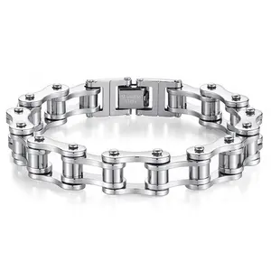 Stainless Steel Motorcycle Chain Bracelet, Hip Hop Punk Style Biker Link Bracelet for Men, 8.5inch Streetwear Jewelry in Silver, Rainbow & Red/Black Colors summerwins