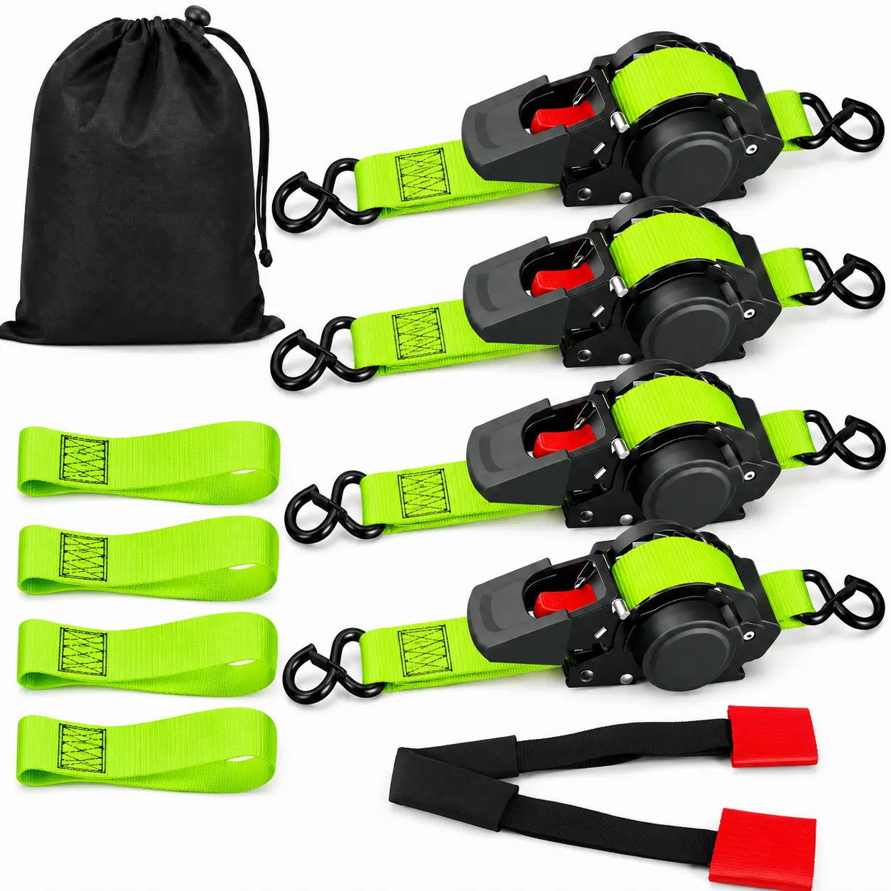 VELORA Auto Motorcycle Tie-Down Straps — 3300 lb Retractable Ratchet Straps, Heavy Duty 4-Pack