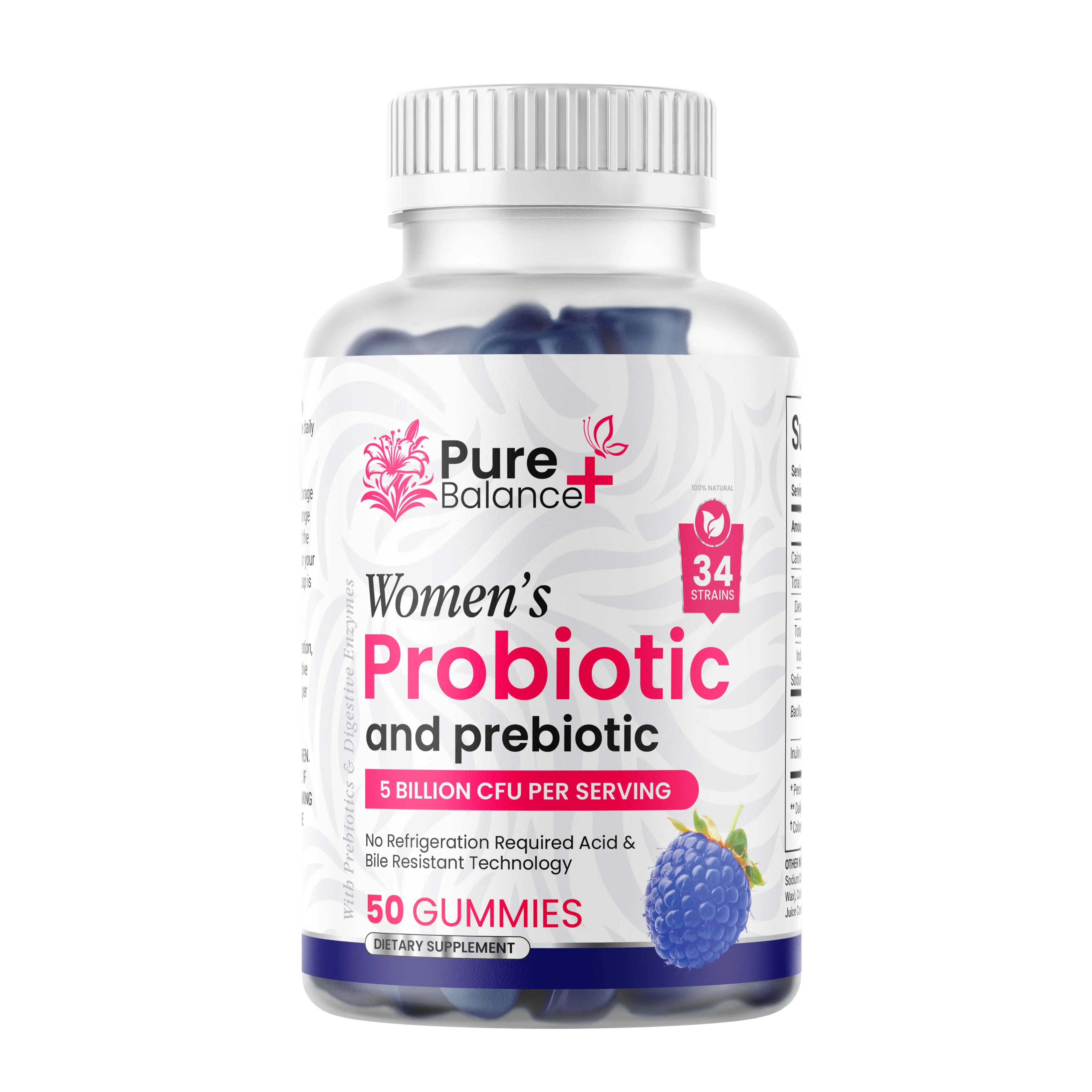 Women’s Probiotic & Prebiotic Gummies 34 Strains, Gut & Digestive Health Support 50 Gummies