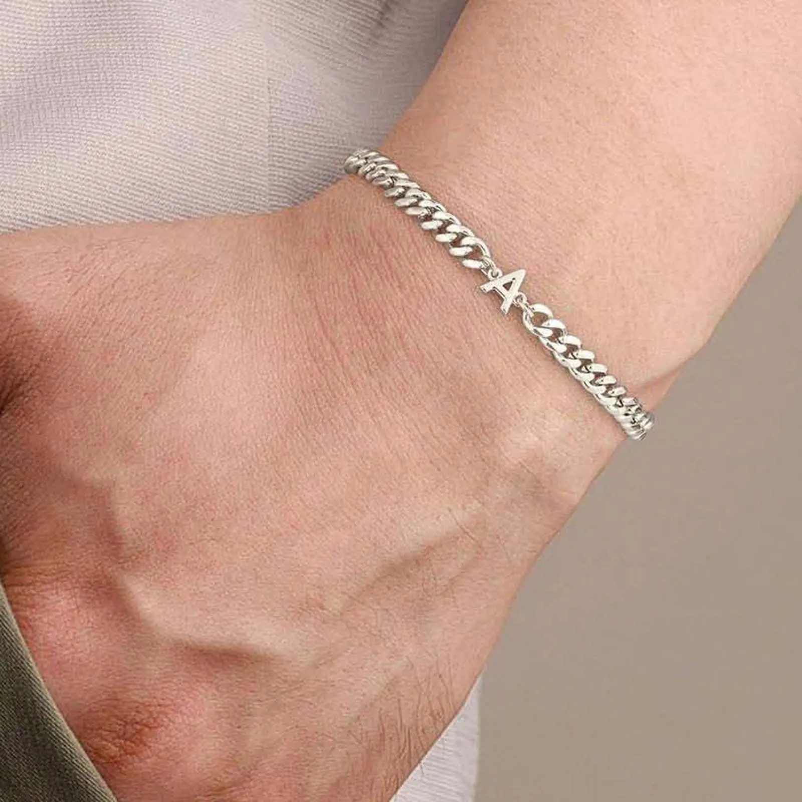 26 English letters men's bracelet stainless steel silver bracelet daily wear