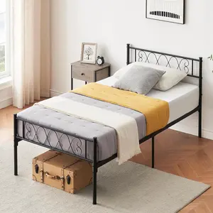 Metal Twin Bed Frame Metal Platform Bed Frame with Headboard and Footboard Classic Bed Frame with Iron-Art Sweet Heart for Girls and Boys No Box Spring Needed Noise-Free Black