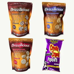 Drizzilicious Mini Rice Cakes Variety Pack - Salted Caramel, Cinnamon Swirl, Cookies Cream - Elmer's Creole Crunch Popcorn 2oz - 4 Items