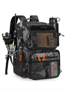 Waterproof Fishing Backpack, 45L Fish Rod Holder & Rain Cover Included, Ideal for Fishing Gear Storage, Durable Outdoor Fishing Bag, Fishing Tackle Bag