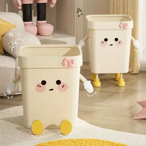 Cute trash can cute creative 1 plastic trash can | bedroom living room trash can, without electricity, open the ring, with hand, foot and eye decoration, can also be used for planting flowers and home decoration.