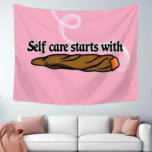 Self Care Starts with Wall Tapestry, Funny Tapestry, Cartoon Pattern Wall Hanging Blanket, Wall Art Decor for Home Living Room Bedroom