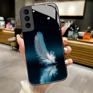 Feather's Silent Grace  2D pattern Black Frame Glass Phone Case suitable for Samsung Galaxy S22 S22Plus S22ULTRA new model Individual Design,Unique Phone Case，ideal holiday gift, Phone Decoration