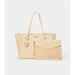 BEBE TANYA TOTE W/ LOGO POUCH (BEIGE)