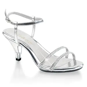 3 Inch Heel BELLE-316 Silver Metallic Glitter Heeled Sandals Glitter Strappy Sandals