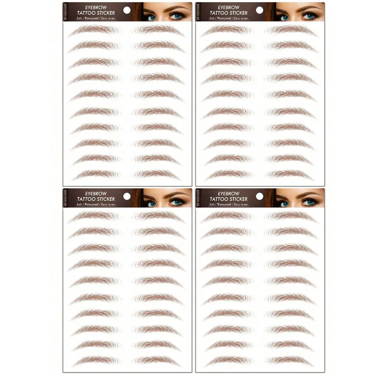 Set of 4 Realistic Eyebrows, Waterproof Long-Lasting Durable Tattoo Stickers, Sticker Tattoos, Natural Look for Women, Easy to Apply