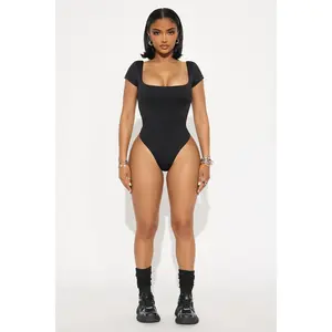 Contour Double Lined Square Neck Bodysuit - Black