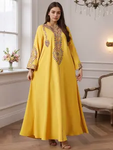 Elegant Muslim Women's Long Robe with Colorful Embroidery, Perfect for All Seasons, Stylish and Comfortable Clothing, Muslim Women Gowns, Islamic Clothes
