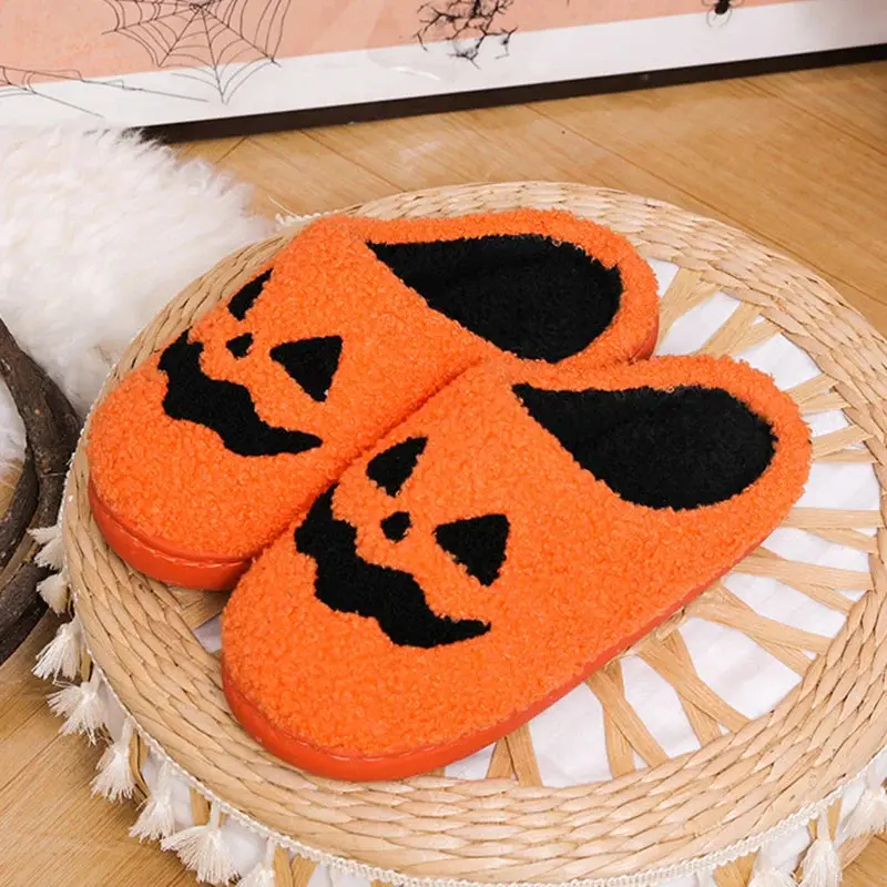 Cozy Halloween Pumpkin Slippers Women Soft Plush Non Slip Indoor