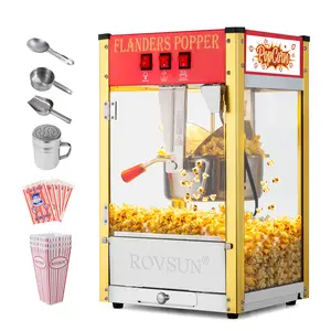 ROVSUN Popcorn Machine with 8/10/12/16 Ounce Kettle Makes Up to 32 Cups, Commercial Popcorn Machine Countertop Popcorn Maker w/Stainless Steel Scoop, Oil Spoon & 3 Popcorn Cups for Home Movie Theater