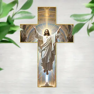 1 Pcs Vintage Wooden Jesus Christ Wall Hung Cross, Wooden Cross Decorations, Religious Cross Print, Easy To Install, 8x12 Inches, Home Decoration, Suitable for Living Rooms, Bedrooms, Prayer Rooms, with Indoor Religious Art, Suitable for Christmas, Easter