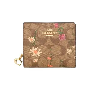 COACH Snap Wallet for Women – Classic Monogram Canvas with Wildflower Print, Mini Fold-Over Style