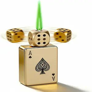 Cool Torch Windproof Lighter, Ace of Spades Playing Card Design, Black with Dice Rotatable Top, Refillable Butane Lighters,Candle, Camping(Butane Not Included)