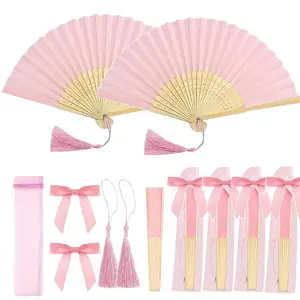 5-Piece Wedding Gift Fan Set, Ladies Handheld Folding Fans, Bowknot, Fringe, Transparent Bag, Wedding Party Decor, Ceremony, Decorations Supplies, Bridal Favor, Bridesmaid Photo Props, Summer Fans