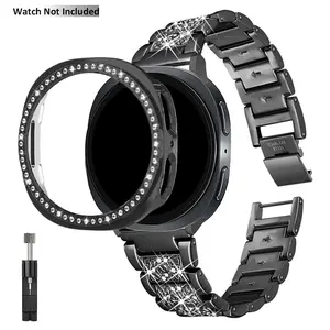 Jewelry Band with Case Compatible for Samsung Galaxy Watch 8 40mm 44mm, Women Bling Replacement Strap & PC Protective Bumper Face Cover for Galaxy Watch 8 & Watch Protector Smart Watch Accessories, Smartwatch Strap, Smart Watch Straps
