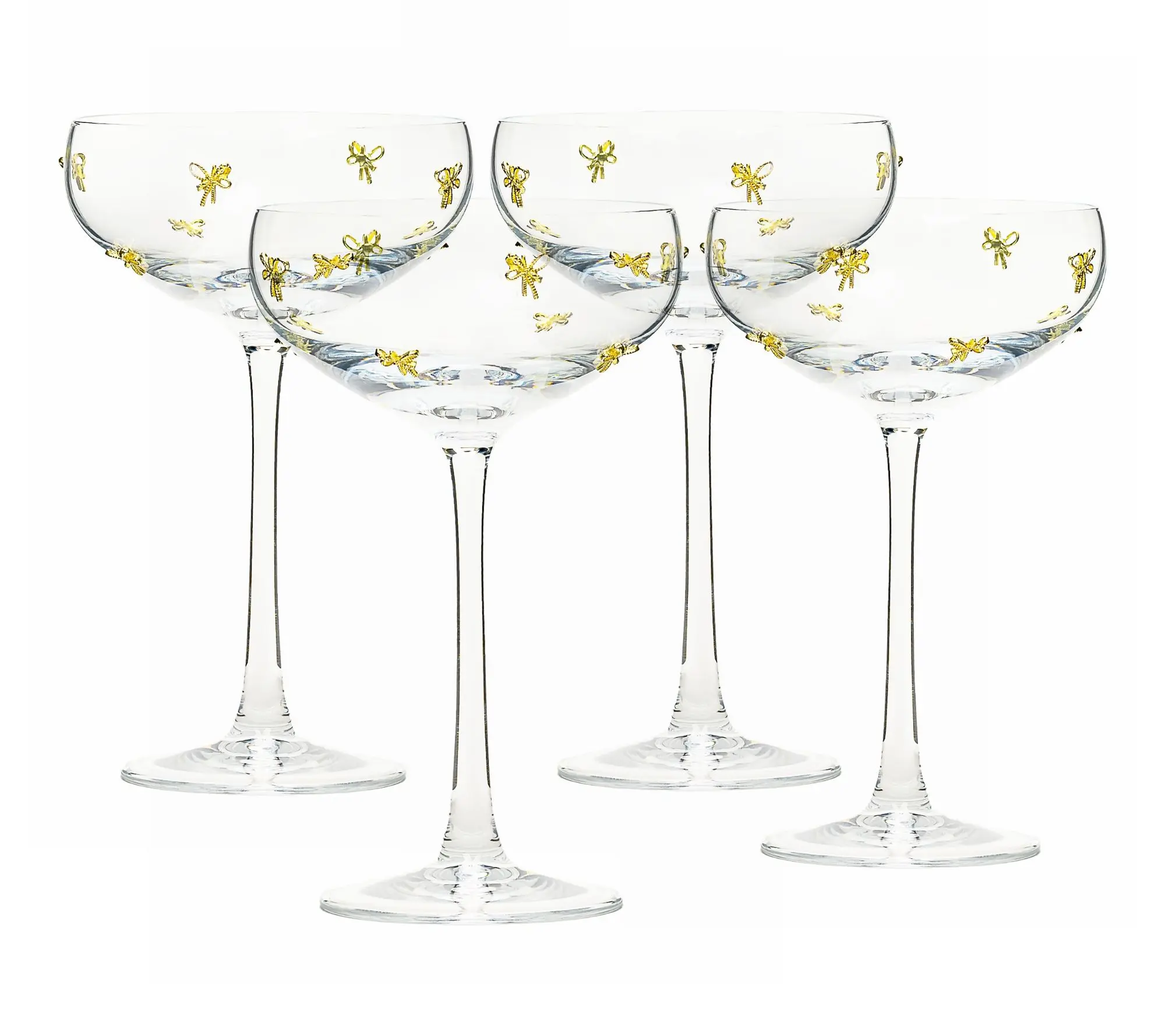 10 Strawberry Street Set of 4 Gold Bow Champagne Coupe Glasses