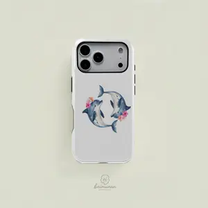 Dolphin Print Phone Case, Durable Dual-Function Shockproof Cover, Mobile Accessories for iPhone X 11 12 13 14 15 16 17 Pro Max, Valentine Gift