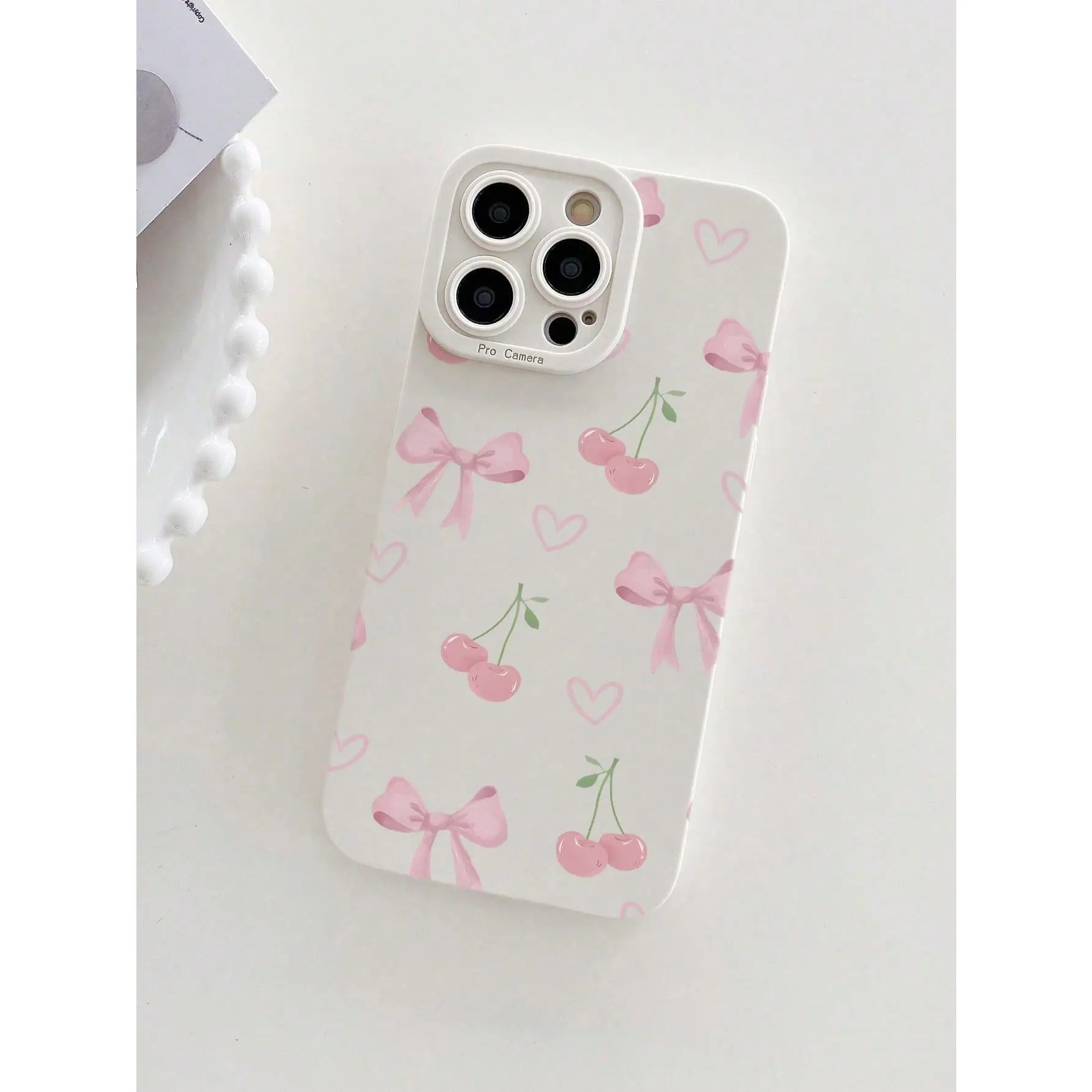 A thick, drop-resistant phone case with a pink cherry bow pattern for girls, suitable for iPhone 17/16/15/14/13/12/11/X/XS/XS Max/16E/12.13 Mini; waterproof, shockproof, and scratch-resistant, a holiday gift for friends, family, or yourself., Accessories,