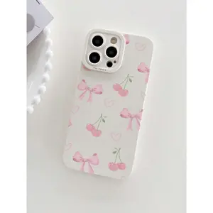 A thick, drop-resistant phone case with a pink cherry bow pattern for girls, suitable for iPhone 17/16/15/14/13/12/11/X/XS/XS Max/16E/12.13 Mini; waterproof, shockproof, and scratch-resistant, a holiday gift for friends, family, or yourself.