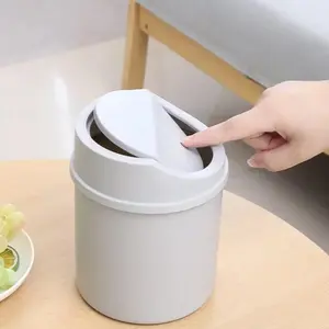 Mini Desktop Bin Small Trash Can Tube with Cover Bedroom Trash Can Garbage Can Clean Workspace Storage Box Home Desk Kitchen Trash Can