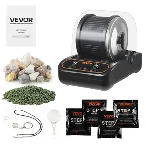【Summervibes】VEVOR Rock Tumbler, 3 lb Rock Polishing Machine, Rocks Tumbling Kit with 4-Speed Adjustment, 1–9 Day Timer, PC Sound Reduction Cover & TPU Drum, Direct Drive Motor Rocks Polishing, Quiet Operation
