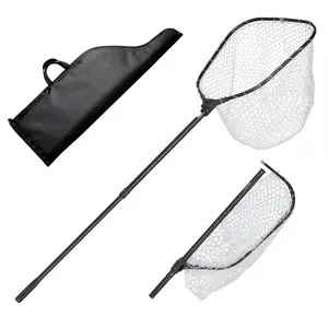 Fishing Net Foldable Landing Net With Telescopic Handle And Built-In Length Scale, Lightweight 6063 Aluminum Frame, Durable Soft Silicone Mesh, Holds Up To 30 Lbs, Ideal For Kayak Fishing, Boat Deck Or Bank