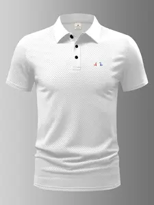 Men's Summer Patchwork Lapel Casual Sport Business Style Golf Polo Shirt, Short Sleeve Elite Aura Top, S142vintsce1995