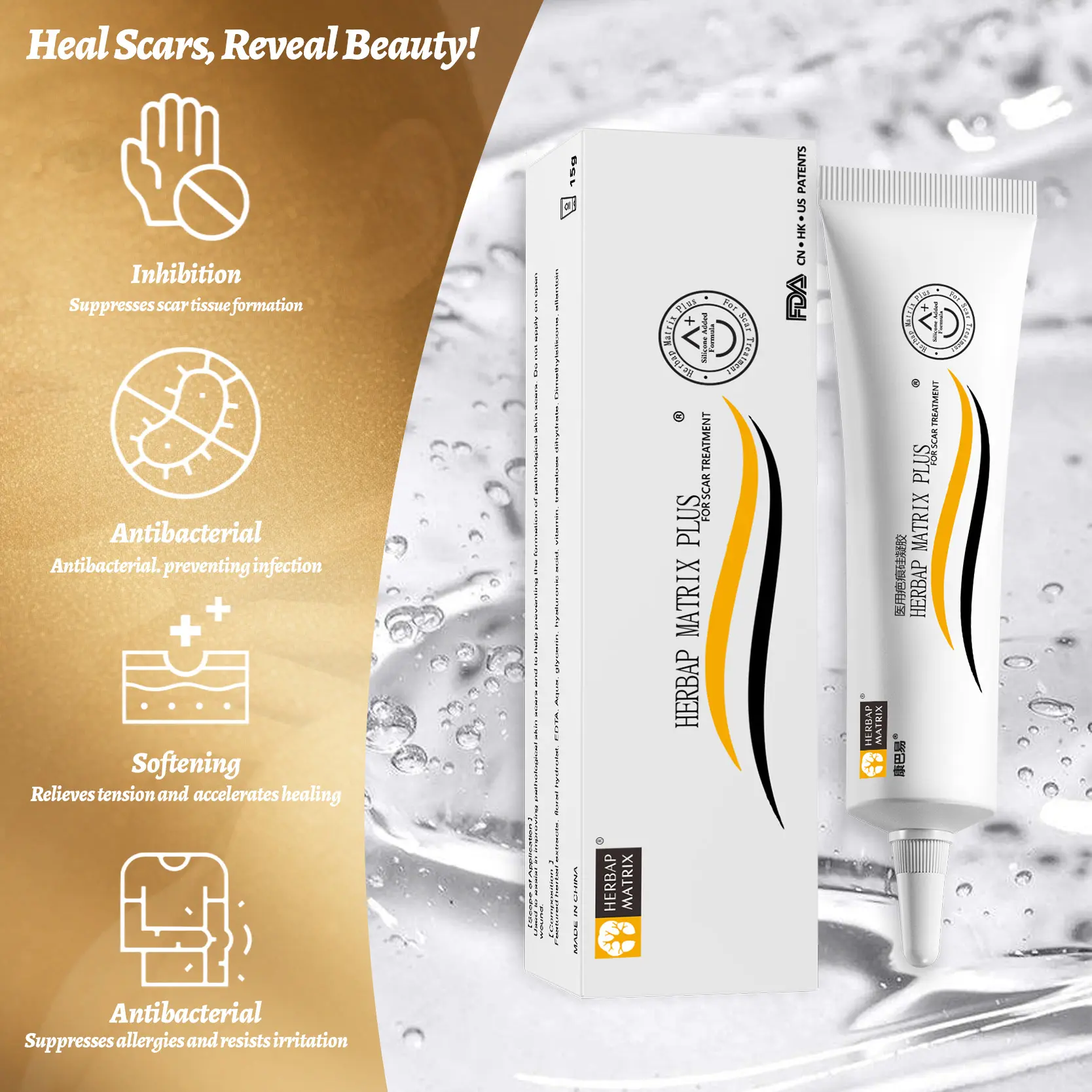【HERBAP MATRIX Plus】Visible results in 3 days Scar Removal Gel 15g - Professional Silicone Scar Treatment for Stretch Marks, C‑Section, Acne Scars & Acne Marks | Helps Prevent Scar Thickening | Face & Body | GMPC ISO 9001