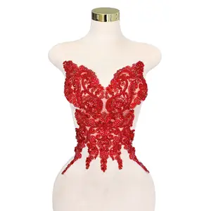 Factory Sale Handmade Beaded Applique with Crystal Rhinestone Trim for Prom Bridal Dress Wedding DIY Decoration Accessories