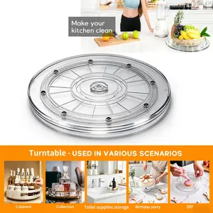 9 inch Acrylic Lazy Susan, Lazy Susan Organizer for Table Top,Rotating Turntable for Cabinet Storage,Computer base turntable,Countertop, Kitchen,Spice rack, Kitchen Utensils Holder, cake, TV, laptop, handicrafts, kitchen, cabinet, food room decoration