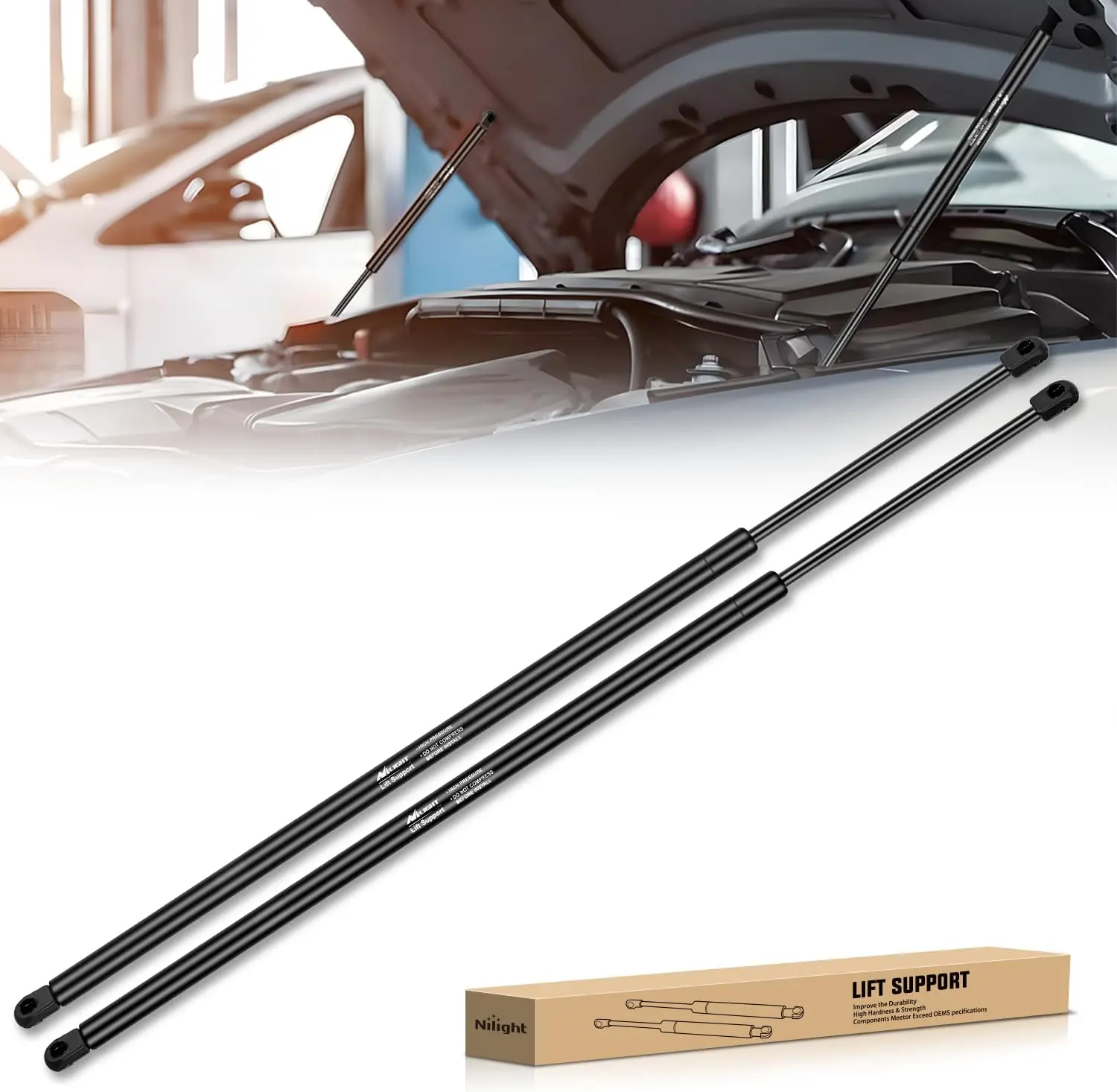 Nilight 6333 High-Strength Hood Gas Struts Lift Supports Replacement, 27in Leak-Proof Spring Shocks (Keeps Oil Inside), 2PCS Rod Set for Toyota Camry 2007-2011, Smooth Hood Opening Car Accessories, Vehicle Accessories
