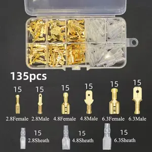 135pcs 2.8/4.8/6.3mm Female/Male Spade Terminals Wire Connectors Crimp Terminals Crimp with Transparent Insulating Sleeves
