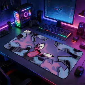 Ghost Type Pokemon Haunter Large Extended Gaming Mouse Pad, Non-Slip Rubber Base Stitched Lock Edge Desk Mat, Spooky Anime Game Art Design, Durable Computer Accessory for Home Office & Gaming Setup, Perfect Gift for Gamers & Pokemon Fans