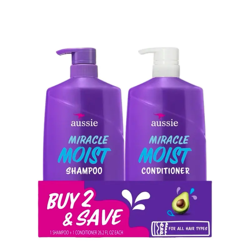 Aussie Miracle Moist Shampoo and Conditioner, Moisturizing & Detangling Haircare Set for All Hair Types, 26.2 fl oz